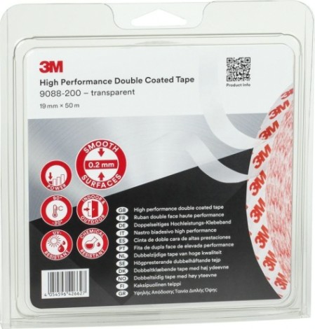 Тонкая двусторонняя лента 3M 9088-200 прозрачная 19 мм x 50 м [7100139264]