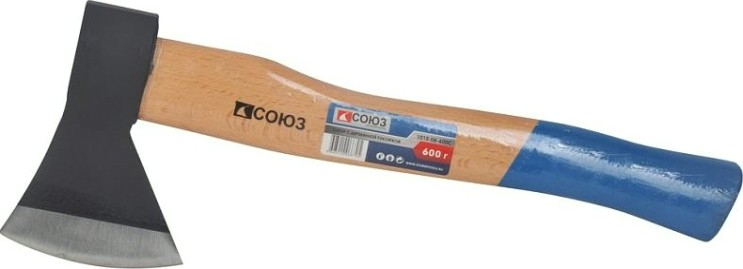 Топор СОЮЗ 1015-06-600С 600 гр, деревянная рукоятка, кованая сталь
