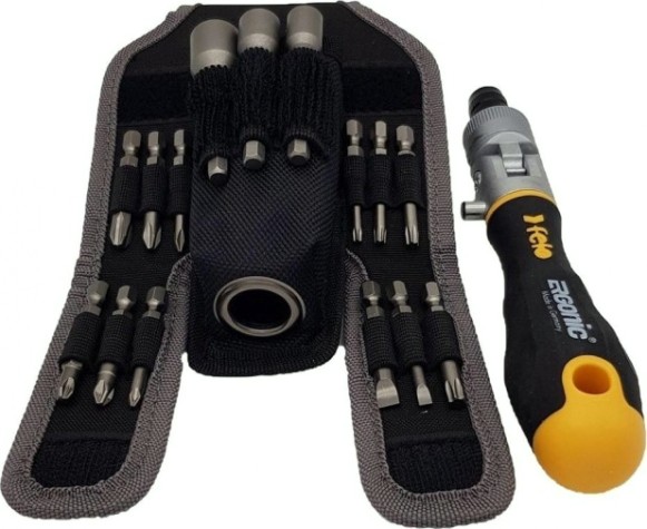 Трещотка FELO 6 071 604 поворотная ergonic k с набором бит в чехле, 16 шт [06071604]