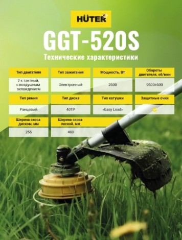 Триммер бензиновый HUTER GGT-520S Катушка «Easy Load» + Диск 40ТР [70/2/33]