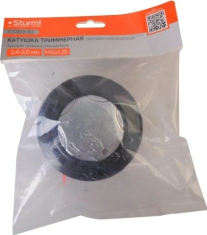 Триммерная головка Sturm GT3513-67 m10x1,25 c леской в сборе 2,4ммx3 м, быстрая запра