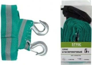 Трос буксировочный STVOL STBV0502 лента vip 5 т, 2 крюка, 5 метров