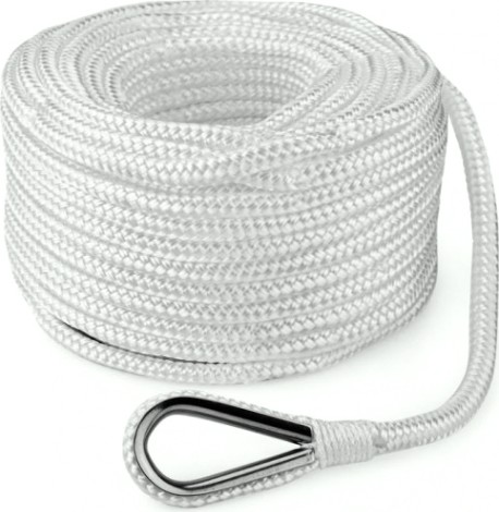 Трос (конец) якорный SKIPPER плетеный, 10мм*30м, нейлон белый [SK-TANBR1030W]