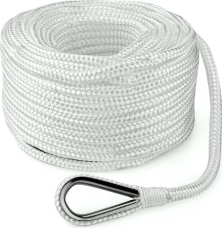 Трос (конец) якорный SKIPPER плетеный, 12мм*30м, нейлон белый [SK-TANBR1230W]