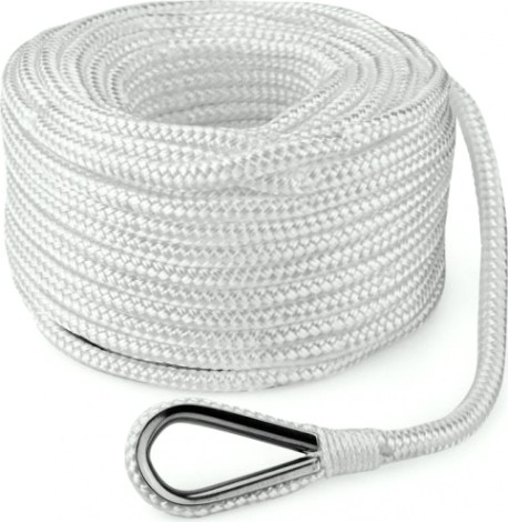 Трос (конец) якорный SKIPPER плетеный, 12мм*50м, нейлон белый [SK-TANBR1250W]