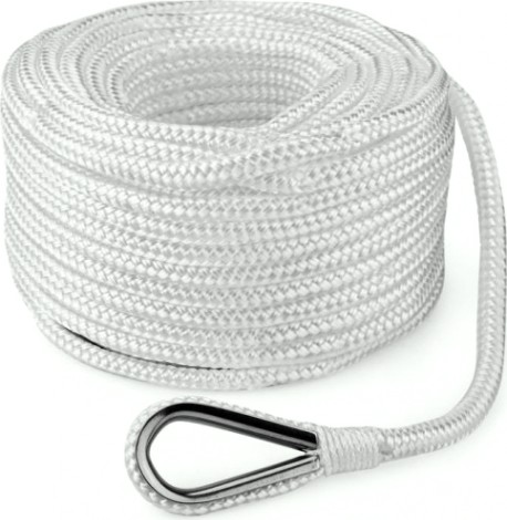 Трос (конец) якорный SKIPPER плетеный, 8мм*30м, нейлон белый [SK-TANBR830W]