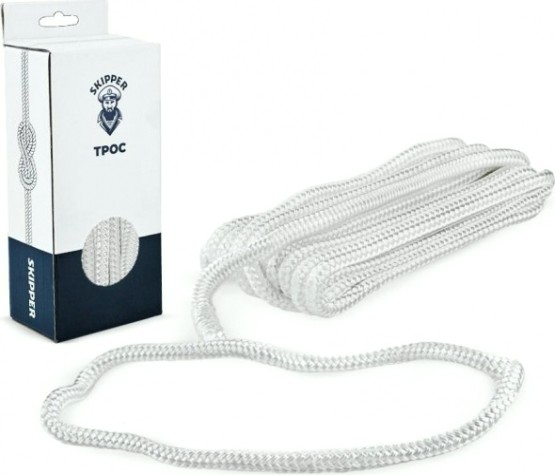 Трос швартовый с огоном SKIPPER плетеный, 12мм*10,67м, нейлон белый [SK-TDNBR121067W]