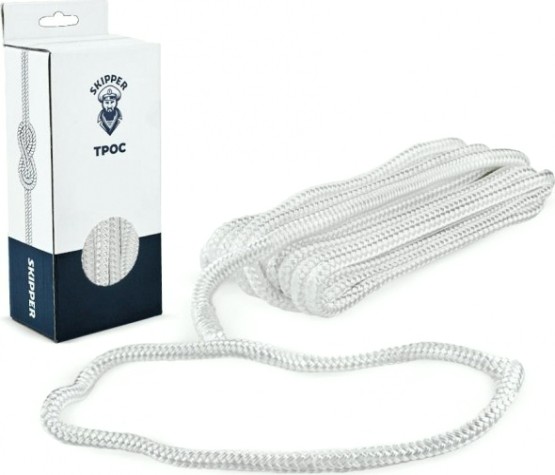 Трос швартовый с огоном SKIPPER плетеный, 14мм*10,67м, нейлон белый [SK-TDNBR141067W]