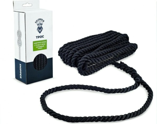 Трос швартовый с огоном SKIPPER плетеный, 16мм*7,62м, нейлон черный [SK-TDNBR16762B]