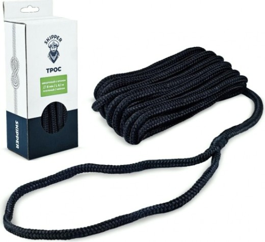 Трос швартовый с огоном SKIPPER плетеный, 8мм*10,67м, нейлон черный [SK-TDNBR81067B]