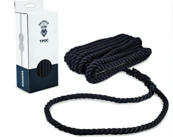 Трос швартовый с огоном SKIPPER трехпрядный, 10мм*10,67м, нейлон черный [SK-TDN3ST101067B]