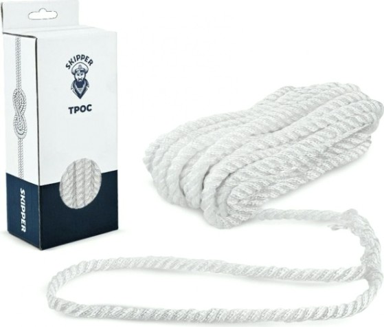 Трос швартовый с огоном SKIPPER трехпрядный, 14мм*7,62м, нейлон белый [SK-TDN3ST14762W]