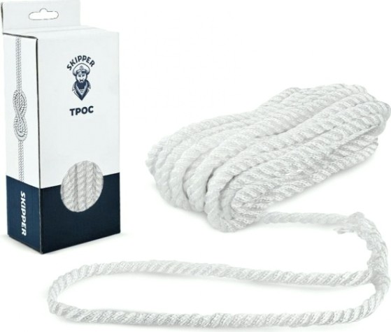 Трос швартовый с огоном SKIPPER трехпрядный, 8мм*10,67м, нейлон белый [SK-TDN3ST81067W]