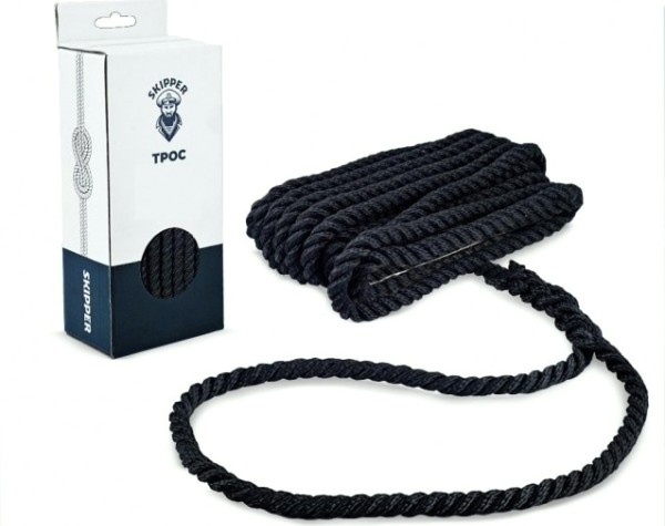 Трос швартовый с огоном SKIPPER трехпрядный, 8мм*10,67м, нейлон черный [SK-TDN3ST81067B]