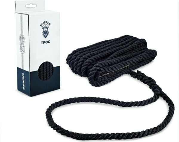 Трос швартовый с огоном SKIPPER трехпрядный, 8мм*6,1м, нейлон черный [SK-TDN3ST861B]