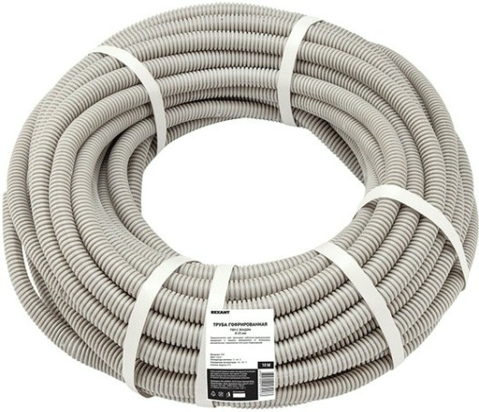 Труба гофрированная REXANT 28-0025-10 из ПВХ с зондом, ø25мм, (бухта 10 м/уп)