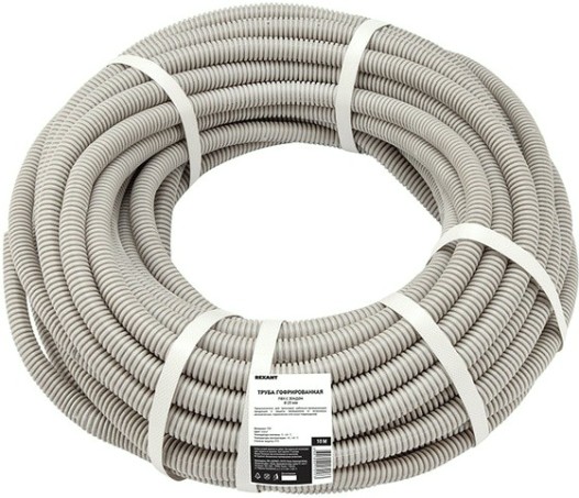 Труба гофрированная REXANT 28-0161-25 из ПВХ с зондом, ø16мм (бухта 25 м/уп)