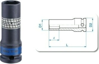 Ударная головка шестигранная с посадкой 1/2" KING TONY 441517М 17 мм глубокая, сверхтонкая [441517M]