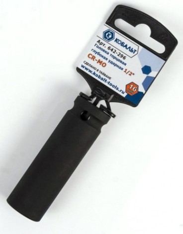 Ударная головка шестигранная с посадкой 1/2" Кобальт 642-296 торцевая глубокая 16 мм, cr-mo