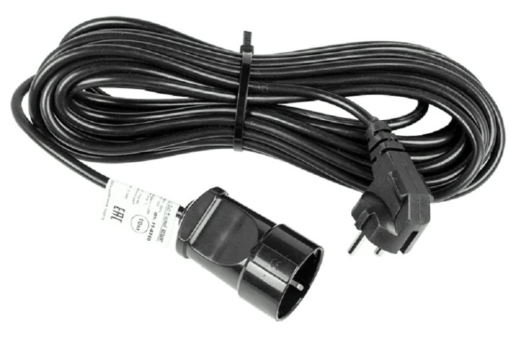 Удлинитель без катушки REXANT 11-7089 ПВС 3х0.75, 10 м, с/з, 6A, 1300 Bт, ip44, черный