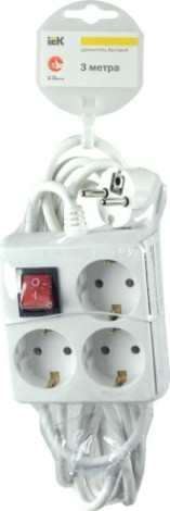 Удлинитель IEK 3х3м с заземл. 3х1 с выкл. [WYP30-16-03-03-ZK-N]
