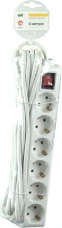 Удлинитель IEK 6х5м с заземл. 3х1 с выкл. [WYP10-16-06-05-ZK-N]