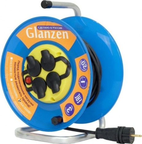 Удлинитель на катушке GLANZEN EB-20-009 силовой КГ 3х1,5 ip44 с выкл. 4 гн. Удлинитель на катушке GLANZEN EB-20-009 силовой КГ 3х1,5 ip44 с выкл. 4 гн.