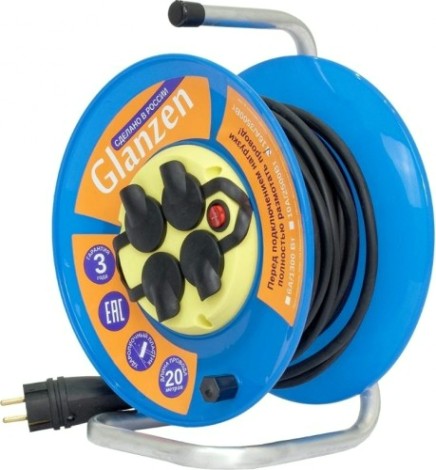 Удлинитель на катушке GLANZEN EB-20-011 силовой КГ 3х2,5 ip44 с выкл. 4 гн. Удлинитель на катушке GLANZEN EB-20-011 силовой КГ 3х2,5 ip44 с выкл. 4 гн.