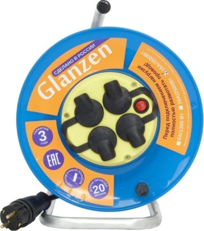 Удлинитель на катушке GLANZEN EB-20-011 силовой КГ 3х2,5 ip44 с выкл. 4 гн. Удлинитель на катушке GLANZEN EB-20-011 силовой КГ 3х2,5 ip44 с выкл. 4 гн.
