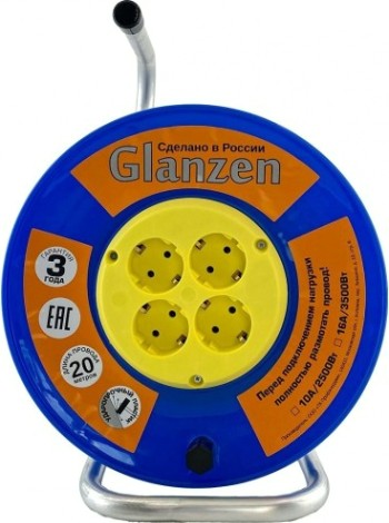 Удлинитель на катушке GLANZEN EB-20-018 силовой 4 гн. пвс 3х0,75 Удлинитель на катушке GLANZEN EB-20-018 силовой 4 гн. пвс 3х0,75