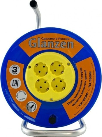 Удлинитель на катушке GLANZEN EB-30-018 силовой 4 гн. пвс 3х0,75 Удлинитель на катушке GLANZEN EB-30-018 силовой 4 гн. пвс 3х0,75