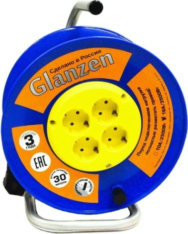 Удлинитель на катушке GLANZEN EB-30-019 силовой 4 гн. пвс 3х1,5 Удлинитель на катушке GLANZEN EB-30-019 силовой 4 гн. пвс 3х1,5