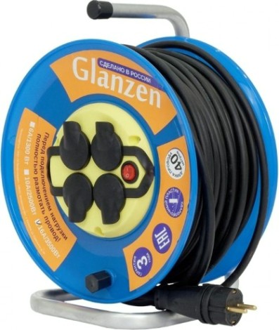 Удлинитель на катушке GLANZEN EB-40-011 силовой КГ 3х2,5 ip44 с выкл. 4 гн.