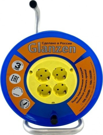 Удлинитель на катушке GLANZEN EB-40-018 силовой 4 гн. пвс 3х0,75 Удлинитель на катушке GLANZEN EB-40-018 силовой 4 гн. пвс 3х0,75