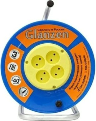 Удлинитель на катушке GLANZEN EB-40-019 силовой 4 гн. пвс 3х1,5, 40 м