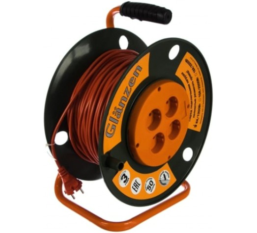 Удлинитель на катушке GLANZEN EB-50-001 силовой 4 гнезда, ПВС 2х0,75 Удлинитель на катушке GLANZEN EB-50-001 силовой 4 гнезда, ПВС 2х0,75