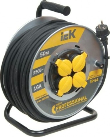 Удлинитель на катушке IEK УК50 PROFESSIONAL 3х2,5мм КГ IP44 50м с термозащитой [WKP17-16-04-50-44]