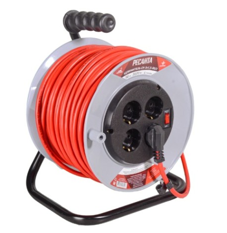 Удлинитель на катушке Ресанта СУ-3х1,5-50/2 силовой (с выкл., 4 розетки) [61/118/12]