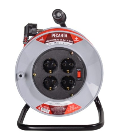 Удлинитель на катушке Ресанта СУ-3х1,5-50/2 силовой (с выкл., 4 розетки) [61/118/12]