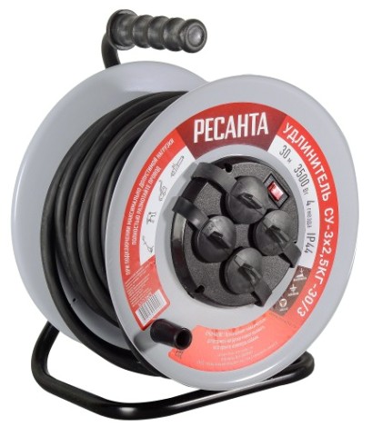 Удлинитель на катушке Ресанта СУ-3х2,5КГ-30/3 силовой, металлич. катушка (с выкл., 4 розетки, ip [61/118/9]