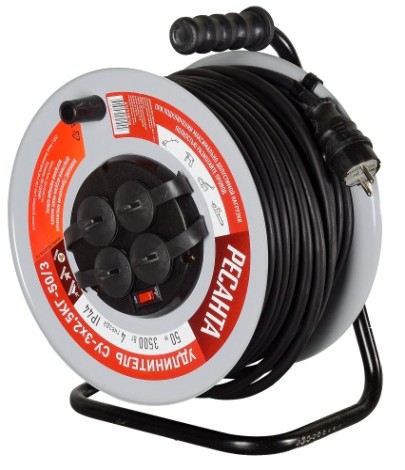 Удлинитель на катушке Ресанта СУ-3х2,5КГ-50/3 силовой, металлич. катушка (с выкл., 4 розетки, ip [61/118/10]