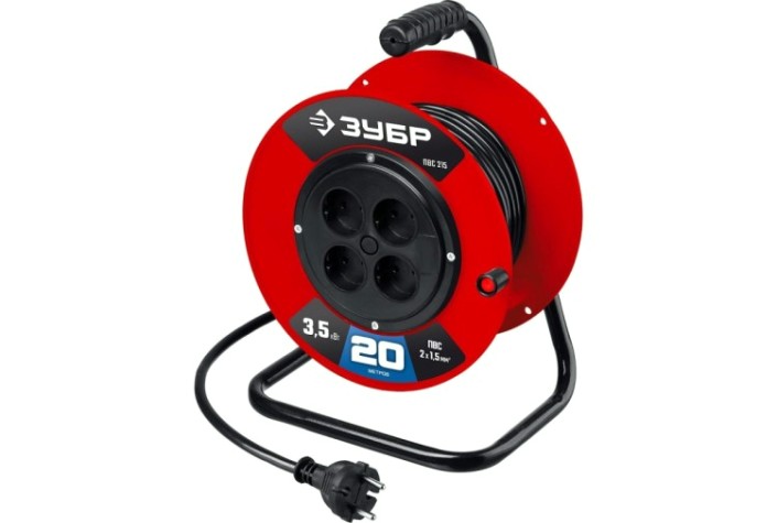 Удлинитель на катушке ЗУБР 55103-20 силовой пвс 2х1.5 20м 3500вт, пвс 215 Удлинитель на катушке ЗУБР 55103-20 силовой пвс 2х1.5 20м 3500вт, пвс 215