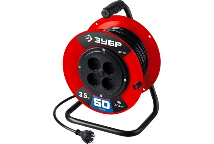 Удлинитель на катушке ЗУБР 55103-50 силовой пвс 2х1.5 50м 3500вт, пвс 215 Удлинитель на катушке ЗУБР 55103-50 силовой пвс 2х1.5 50м 3500вт, пвс 215