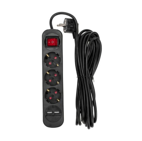 Удлинитель REXANT 13-4023 STANDARD 3 гнезда, 5м, 3х1,0мм², с/з, с выкл. 2USB