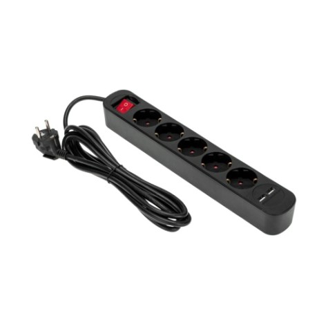 Удлинитель REXANT 13-4041 STANDARD 5 гнезд, 3м, 3х1,0мм², с/з, с выкл., 2USB