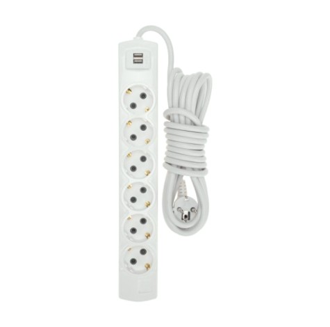 Удлинитель REXANT 13-4123 PREMIUM 6 гнезд, 5м, 3х1,5мм², с/з, 2 USB, белый