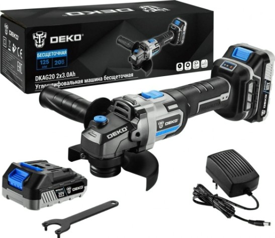 Угловая шлифмашина аккумуляторная DEKO DKAG20 2*3.0Ah бесщеточная 20в, [063-4027]