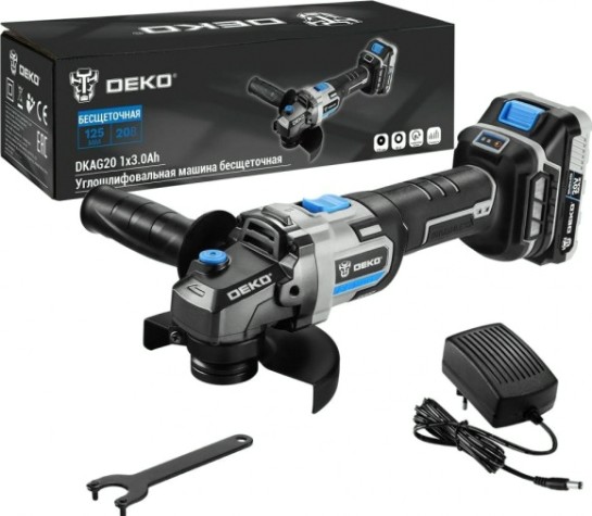 Угловая шлифмашина аккумуляторная DEKO DKAG20 бесщеточная 20в, 1*3.0ач [063-4026]