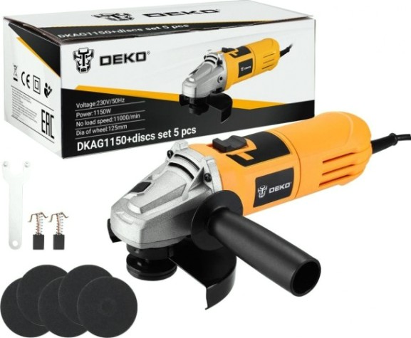 Угловая шлифмашина сетевая DEKO DKAG1150 + дисков 5 шт. [063-4288]