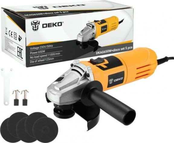 Угловая шлифмашина сетевая DEKO DKAG650W + дисков 5 шт. [063-4286]
